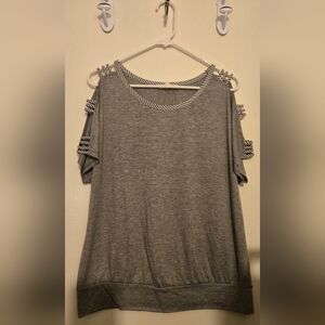 Gray Striped Accent Women's Top